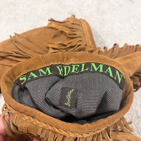 Sam Edelman Utah Brown Suede Fringe Moccasin Boots Mid-Calf Pull On Women’s 8 - Picture 9 of 11